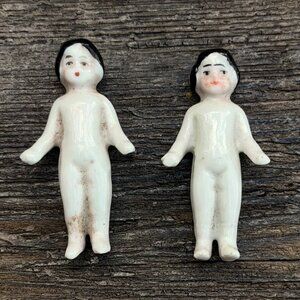Antique Set of 2 Miniature 2" Frozen Charlotte Penny Dolls Porcelain Germany Vtg